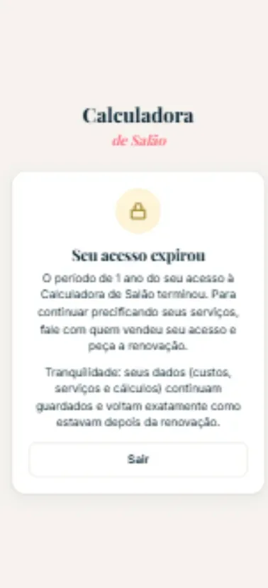 Tela de acesso expirado, avisando que o período de um ano terminou e que os dados continuam guardados